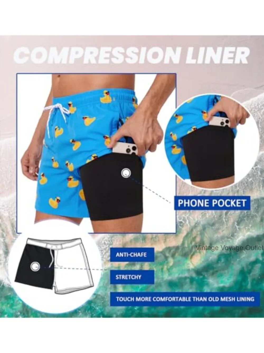 Mens Quick Dry Swim Trunks with Compression Liner